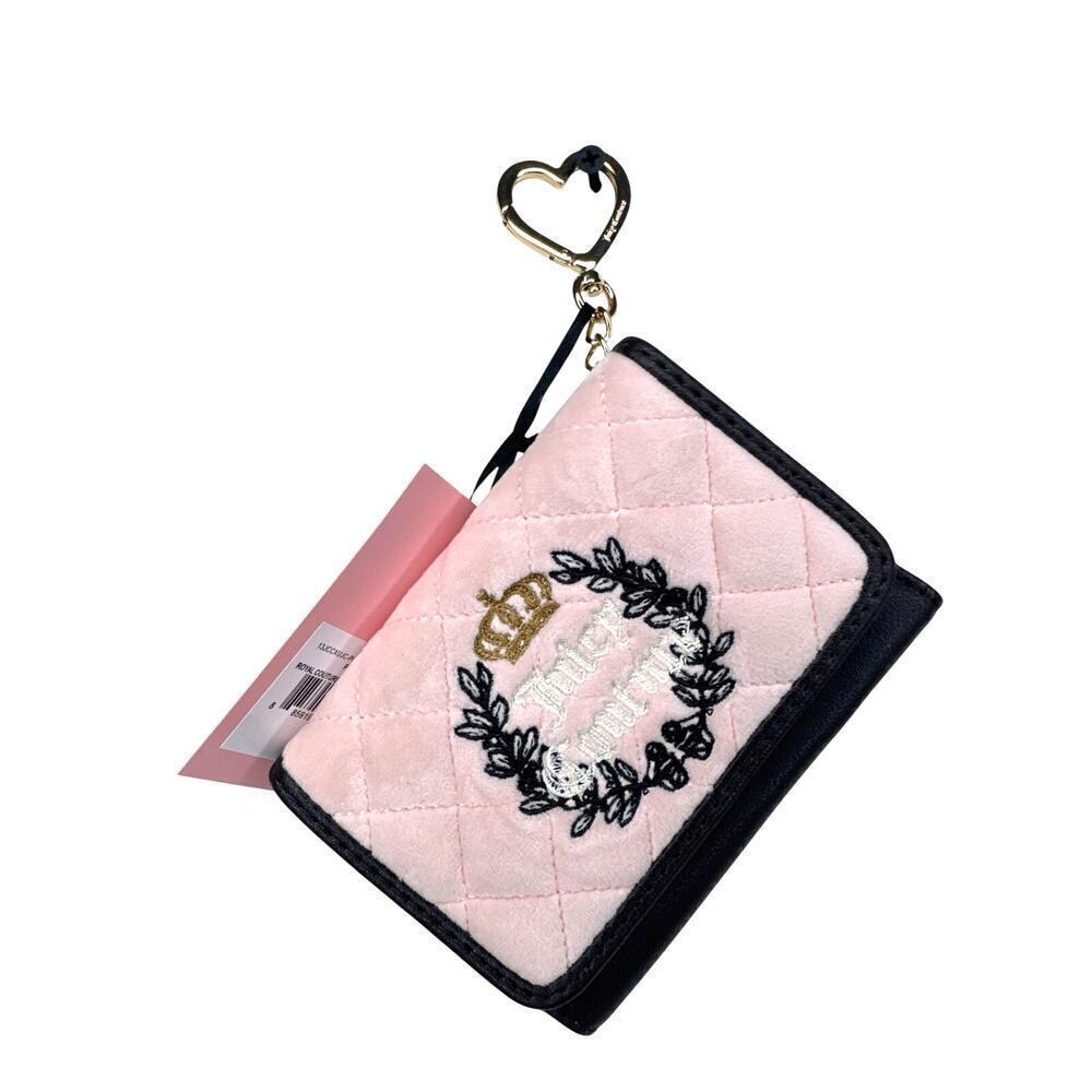 Juicy Couture Pink Quilted Velvet Wallet Card Holder Gold Heart Keychain NWT